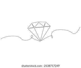 Dibujo continuo de una línea de piedra de diamante. Ilustración de dibujo de una línea de diamante de lujo. Joyas, piedras preciosas, concepto de moda de una sola línea. Esquema editable