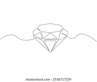 Continuous one line drawing of diamond stone. One line drawing illustration of luxury diamond. Jewellery, gemstone, fashion concept single line. Editable outline