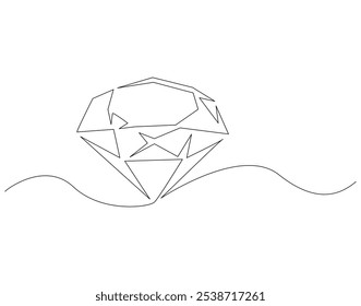 Continuous one line drawing of diamond stone. One line drawing illustration of luxury diamond. Jewellery, gemstone, fashion concept single line. Editable outline