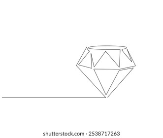 Continuous one line drawing of diamond stone. One line drawing illustration of luxury diamond. Jewellery, gemstone, fashion concept single line. Editable outline