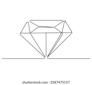 Continuous one line drawing of Diamond. Single line drawing illustration of diamond gemston. Brilliant concept vector art. Doodle line illustration.