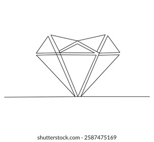 Continuous one line drawing of Diamond. Single line drawing illustration of diamond gemston. Brilliant concept vector art. Doodle line illustration.