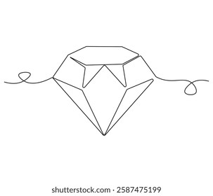 Continuous one line drawing of Diamond. Single line drawing illustration of diamond gemston. Brilliant concept vector art. Doodle line illustration.