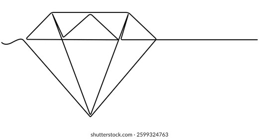  Continuous one line drawing of diamond gemstone. Precious diamond single line vector illustration. Editable line vector, Diamond Shape Continuous Line Illustration, Continuous Drawing of Diamond