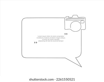 Continuous one line drawing of Digital Camera and speech bubble. Trendy line art vector on a white background. Vector illustration.