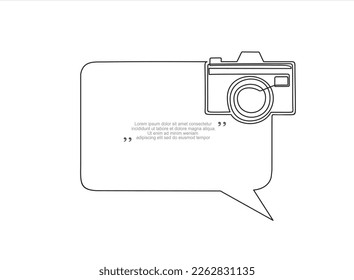 Dibujo continuo de una línea de cámara digital y burbuja de voz. Vector de arte de línea de moda sobre fondo blanco. Ilustración vectorial.