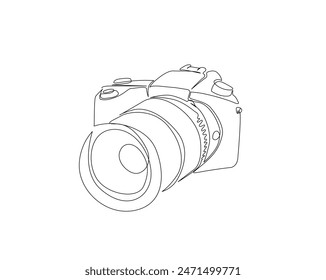 Continuous one line drawing of digital camera with lens. photography equipment illustration concept. Editable stroke.