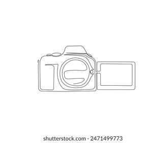 Continuous one line drawing of digital camera with lens. photography equipment illustration concept. Editable stroke.