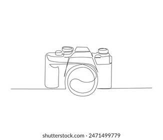 Continuous one line drawing of digital camera with lens. photography equipment illustration concept. Editable stroke.