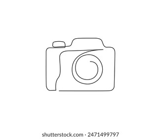 Continuous one line drawing of digital camera with lens. photography equipment illustration concept. Editable stroke.