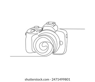 Continuous one line drawing of digital camera with lens. photography equipment illustration concept. Editable stroke.