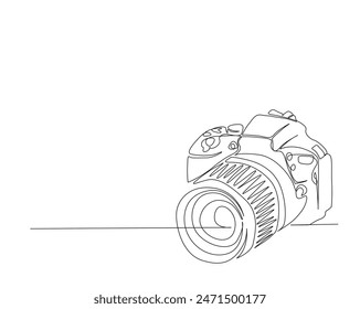 Dibujo continuo de una línea de cámara digital con lente. Concepto de ilustración de equipo de Fotografía. Trazo editable.
