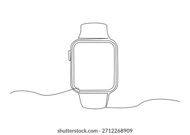 Dibujo continuo de una línea de reloj de pulsera digital o reloj inteligente. Ilustración de arte de una sola línea.