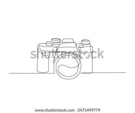 Continuous one line drawing of digital camera with lens. photography equipment illustration concept. Editable stroke.