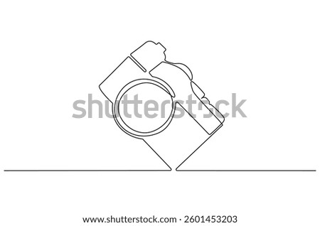 Continuous one line drawing of Digital camera. Single line drawing illustration Professional camera. Photo camera concept vector art. Doodle line illustration.
