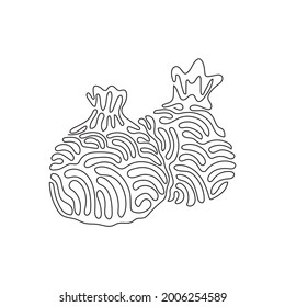 Continuous one line drawing Dim sum, traditional Chinese dumplings. Asian food cuisine. Delicious steaming bun for breakfast. Swirl curl style. Single line draw design vector graphic illustration