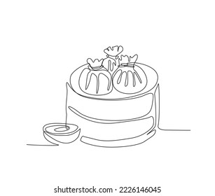 Continuous one line drawing of dim sum or shumay. Dimsum or shumai simple line art vector design.