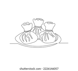 Continuous one line drawing of dim sum or shumay. Dimsum or shumai simple line art vector design.