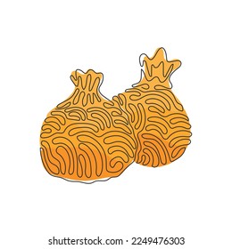 Continuous one line drawing Dim sum, traditional Chinese dumplings. Asian food cuisine. Delicious steaming bun for breakfast. Swirl curl style. Single line draw design vector graphic illustration
