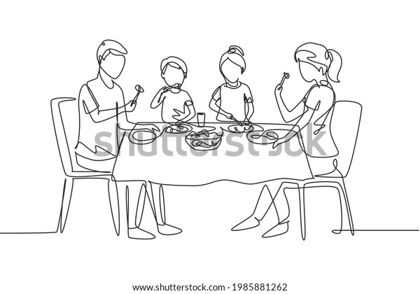 Continuous One Line Drawing Diner Parents Stock Vector (Royalty Free ...