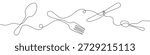 Continuous one line drawing of dining utensils: spoon, fork, and knife. Composition of cutlery with editable black stroke on white background. Vector illustration.