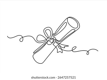 continuous one line drawing of a diploma with ribbon.Hand drawn one line vector. Editable stroke	