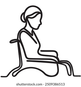 Continuous one line drawing disability people. Disabled man in wheelchair. Accessibility, rehabilitation invalid person, people activities. vector illustration