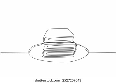 Continuous one line drawing dishes three stacks of thick books. An interesting metaphor. Serving up knowledge.  Education. Literature. Edible Book Day. Single line draw design vector illustration