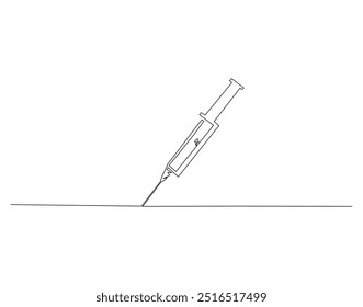Continuous one line drawing of disposable syringe. Single line of injection, syringe. Hospital tool, Hospital equipment concept
