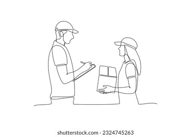 Continuous one line drawing distribution and logistic concept. Single line draw design vector graphic illustration.