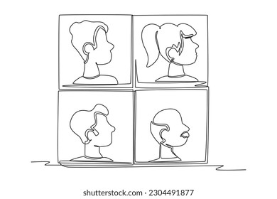 Continuous one line drawing Diversity in collage concept. Single line draw design vector graphic illustration.
