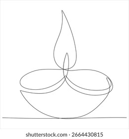 Dibujo continuo de una línea de lámpara diya para la celebración de diwali deepavali lámpara de aceite línea de diseño de Vector de arte