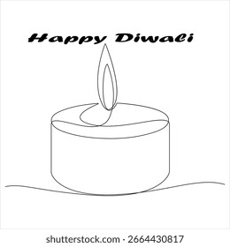 Dibujo continuo de una línea de lámpara diya para la celebración de diwali deepavali lámpara de aceite línea de diseño de Vector de arte