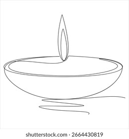 Dibujo continuo de una línea de lámpara diya para la celebración de diwali deepavali lámpara de aceite línea de diseño de Vector de arte