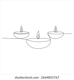 Kontinuierliche einzeilige Zeichnung von diya Lampe für diwali tiefavali Feier Öl Lampe Linie Kunst Vektor Design