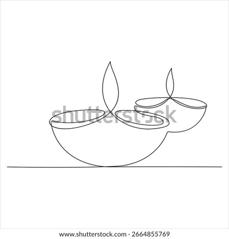 Continuous one line drawing of diya lamp for diwali deepavali celebration oil lamp line art vector design