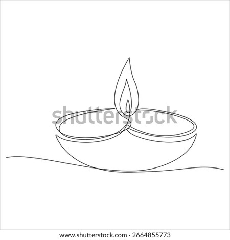 Continuous one line drawing of diya lamp for diwali deepavali celebration oil lamp line art vector design