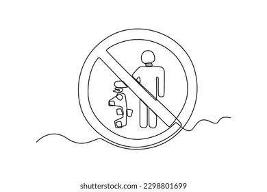 Continuous one line drawing do not litter. World environment day concept. Single line draw design vector graphic illustration.