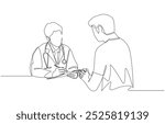 Continuous one line drawing of doctor taking patient