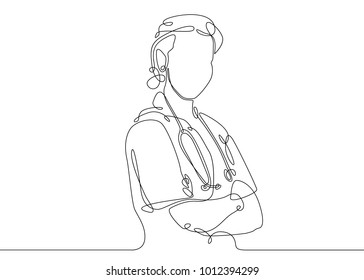 Continuous one line drawing doctor with stethoscop