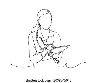 Dibujo continuo de una línea de doctor en línea en un icono de silueta sobre un fondo blanco. Linear estilizado.