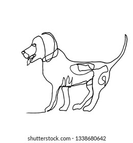 Continuous one line drawing. Dog. Minimalism style. Vector Ink illustration of Beagle for your design,logo, card, banner, poster, flyer.