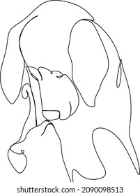 Dibujo continuo de una línea. logotipo de perro y gato. Ilustración vectorial en blanco y negro.