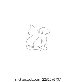 Dibujo continuo de una línea. logotipo de perro y gato. Ilustración vectorial en blanco y negro.