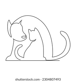 Continuous one line drawing  dog   cat logo  Black   white vector illustration 