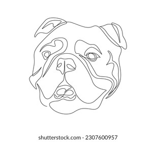 Dibujo continuo de una línea de cara de perro. Cara Bulldog - ilustración vectorial de una sola línea de perro. Trazo editable.