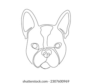 Continuous one line drawing of dog head. Beagle dog face - dog single line art vector illustration. Editable stroke.