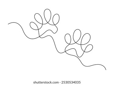 Dibujo continuo de una línea de huellas de patas de perro. Silueta de la pata del perro en la Ilustración vectorial blanca del fondo