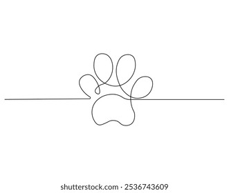 Desenho contínuo de uma linha de pata de cão ou gato. Ilustração de desenho de uma linha da pegada da marca do cão ou do gato. Passo de cão ou gato, conceito de pegada linha única. Estrutura de tópicos editável