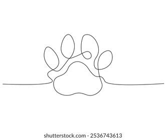 Continuous one line drawing of dog or cat paw. One line drawing illustration of dog or cat mark footprint. Dog or cat step, footprint concept single line. Editable outline